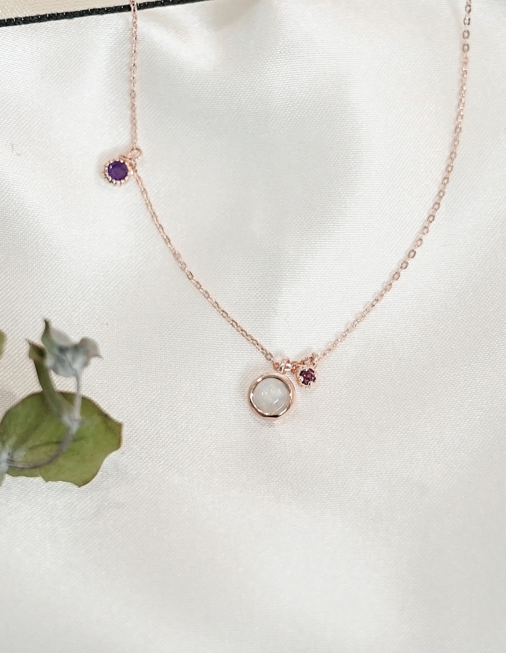 925 純銀天然石小圓球項鍊✦白