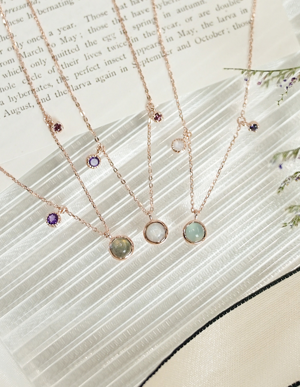 925 純銀天然石小圓球項鍊✦白