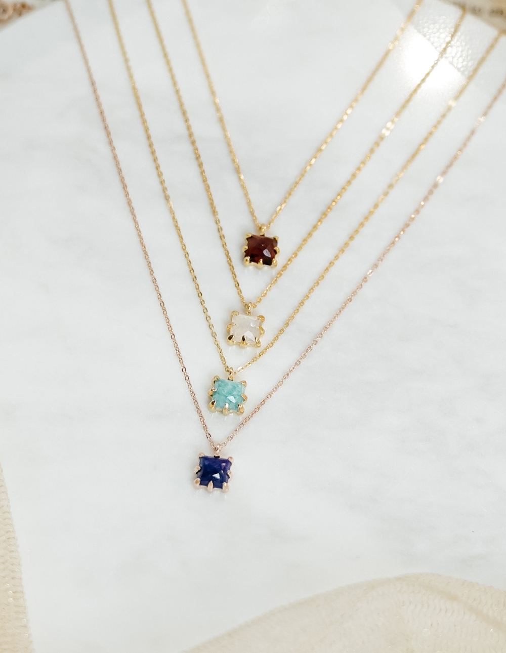 925 純銀天然石方鑽項鍊✦藍✧青金石