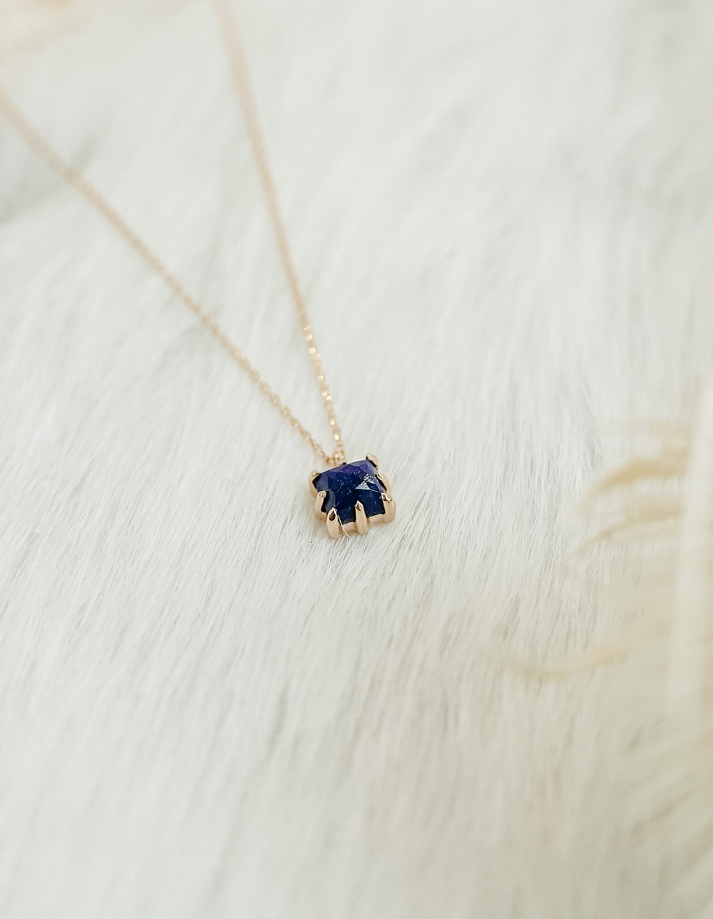 925 純銀天然石方鑽項鍊✦藍✧青金石