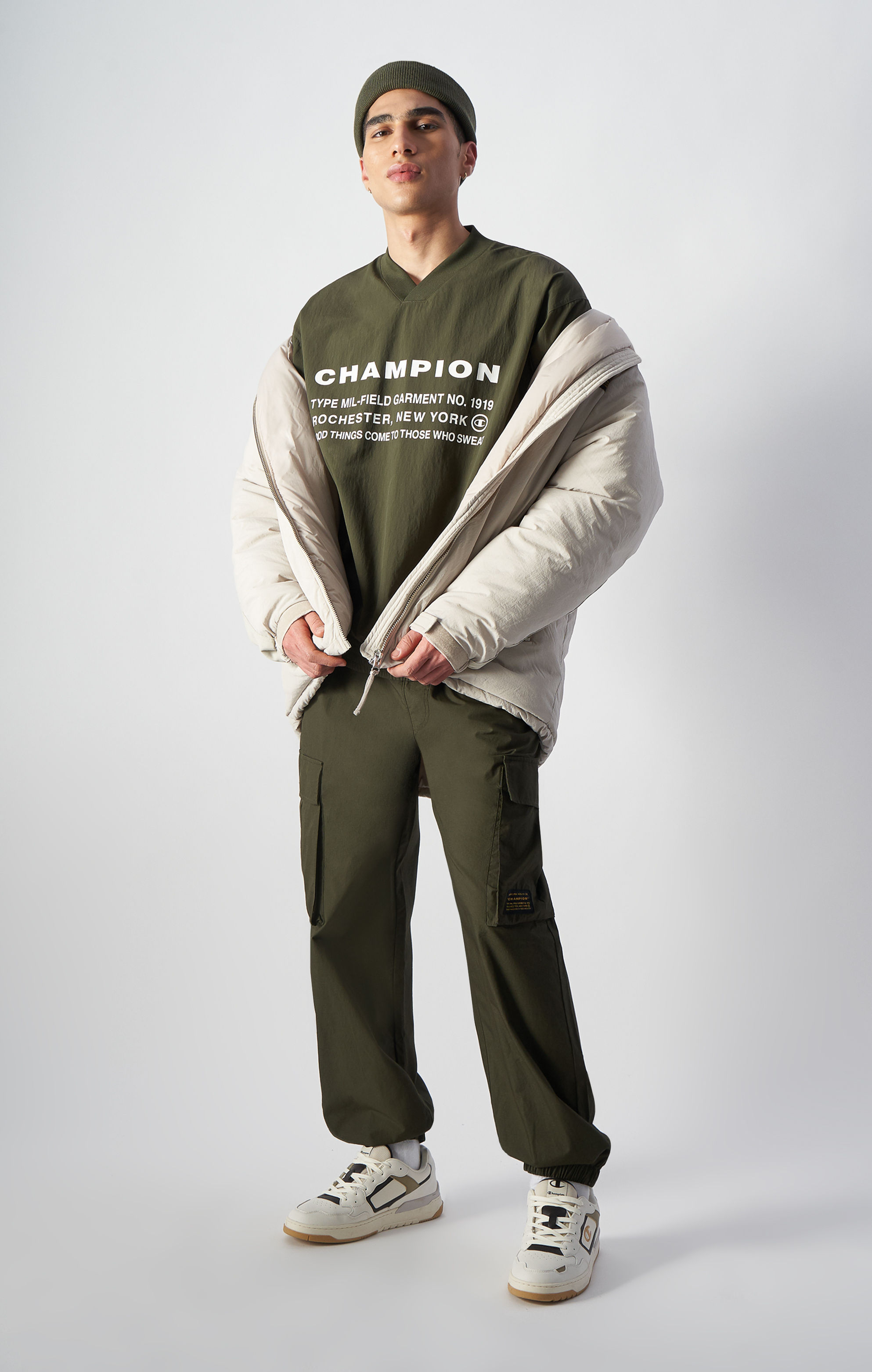 男款 -ECO愛地球系列 ROCHESTER有機棉傘兵工裝褲-軍綠（220415-GS508）