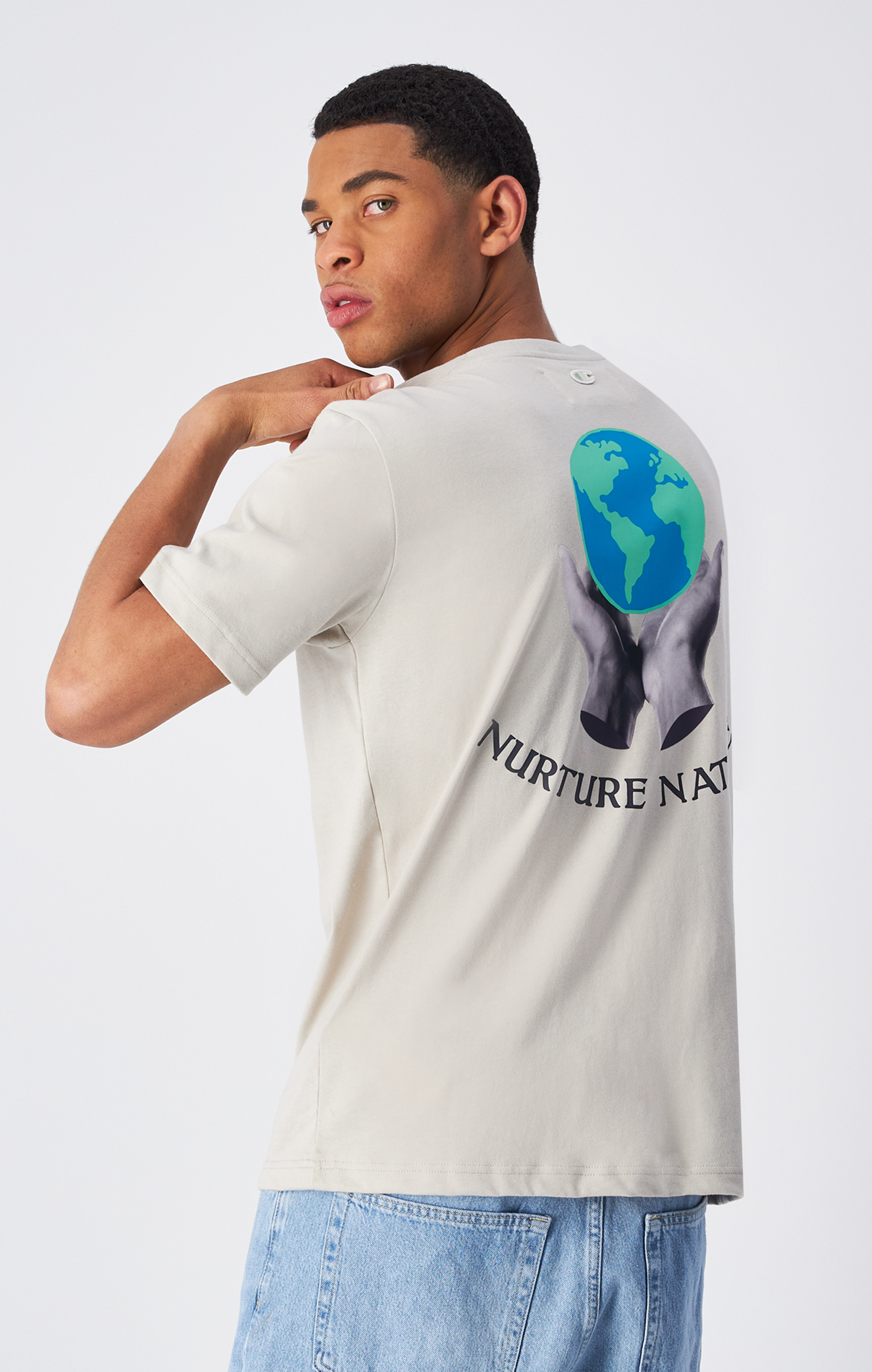 男款-【ECO 愛地球系列】 NURTURE NATURE 短TEE-燕麥（220429-ES057）