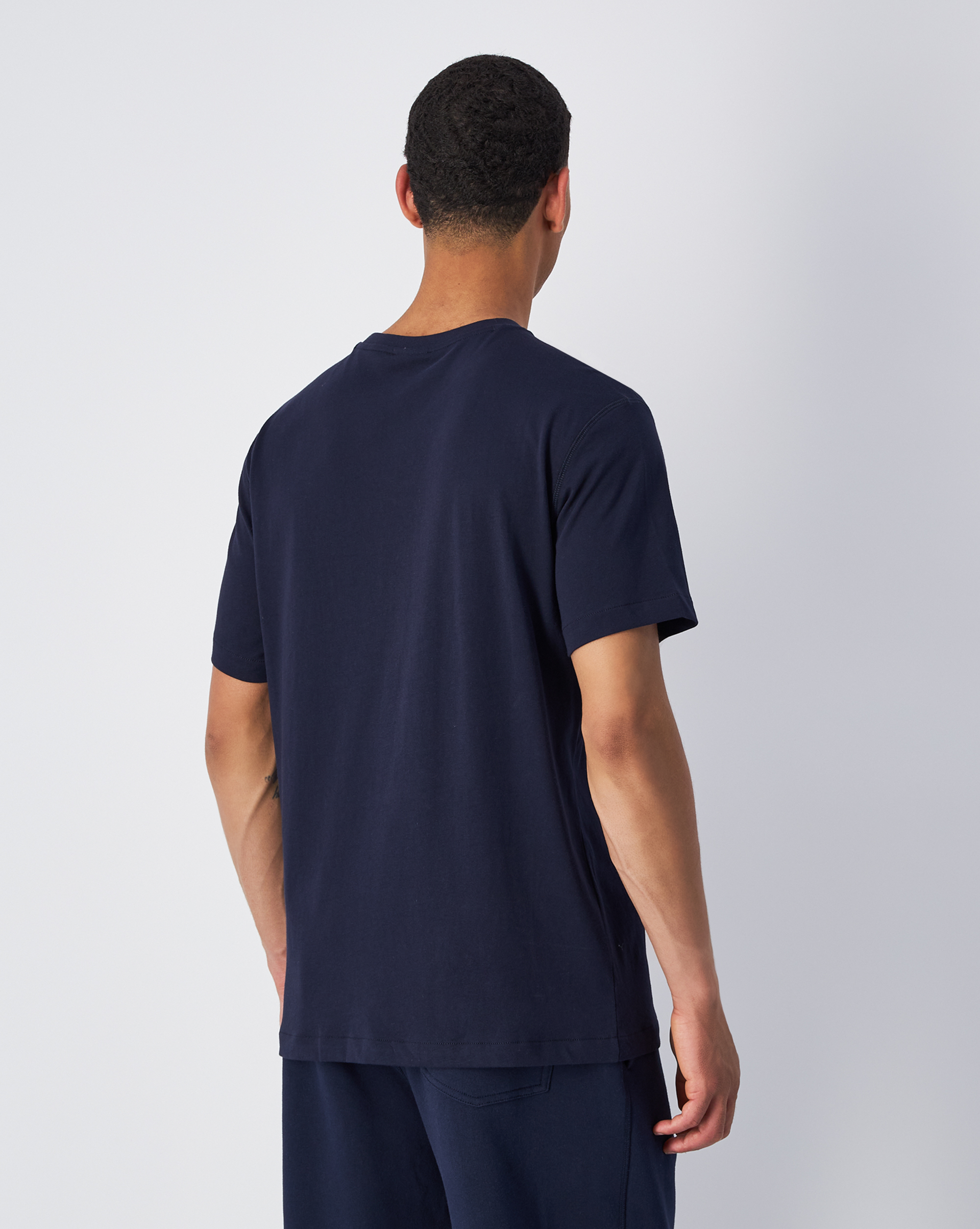 男款 經典款 大學字體印花LOGO 短TEE(深藍)