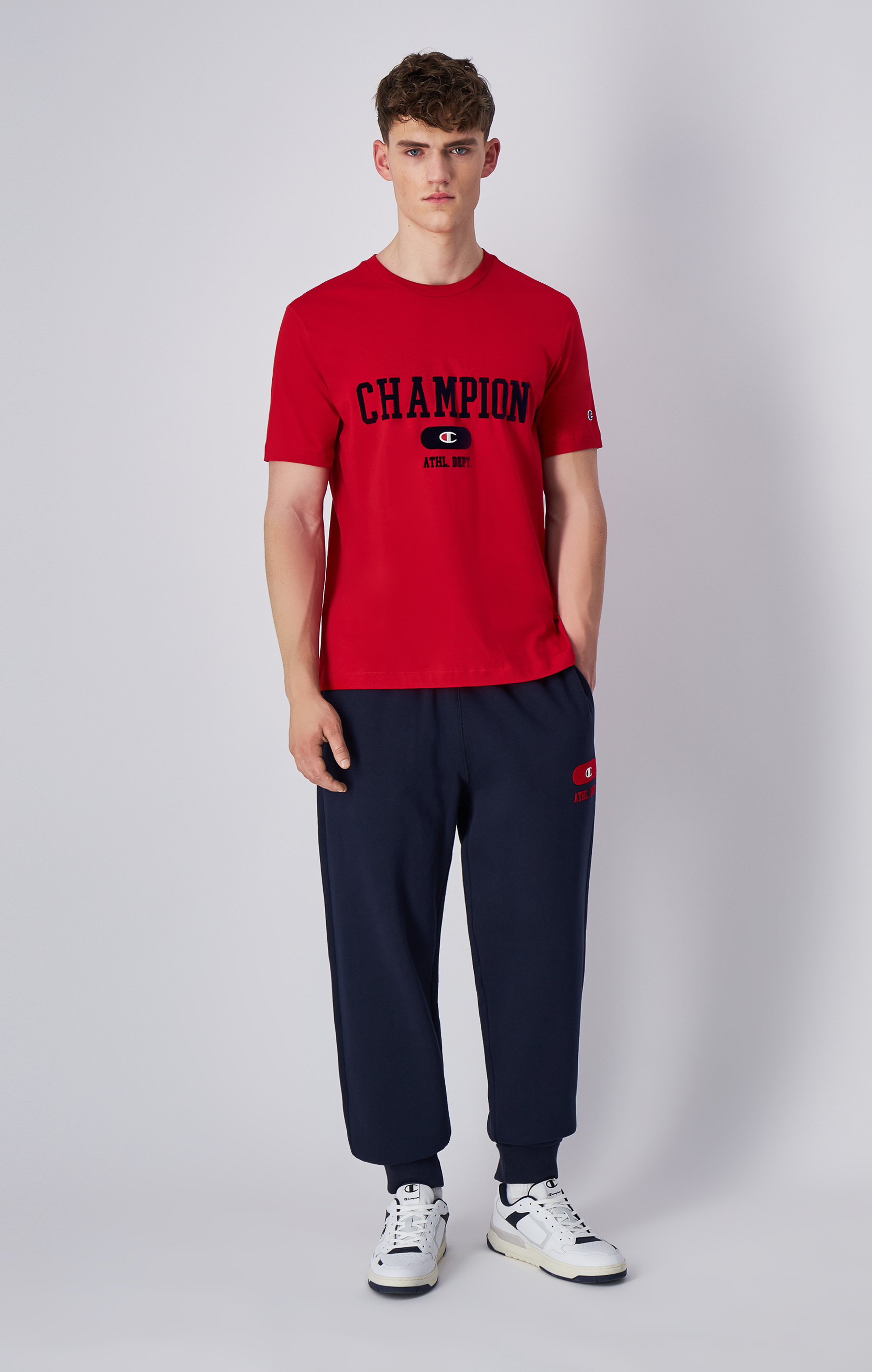 男款 經典款 大學字體印花LOGO 短TEE(紅)