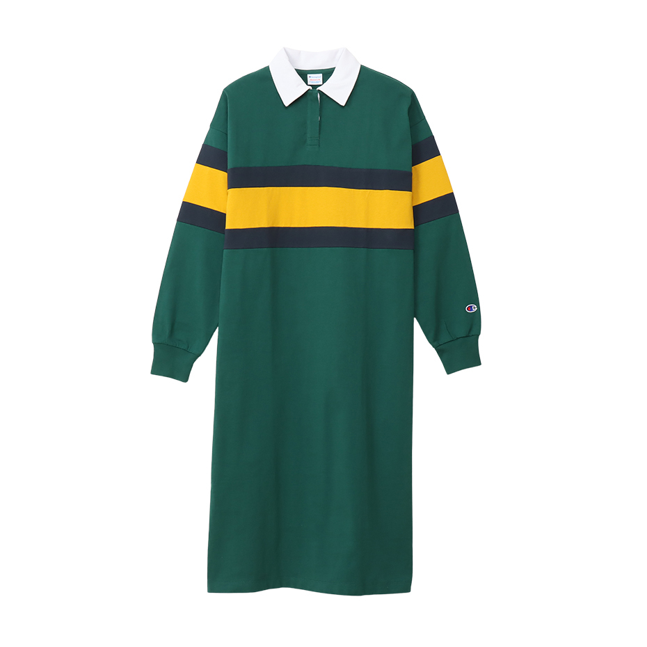 女款女款-CASUAL學院風休閒POLO長袖洋裝-深綠色（CW-A403-605）