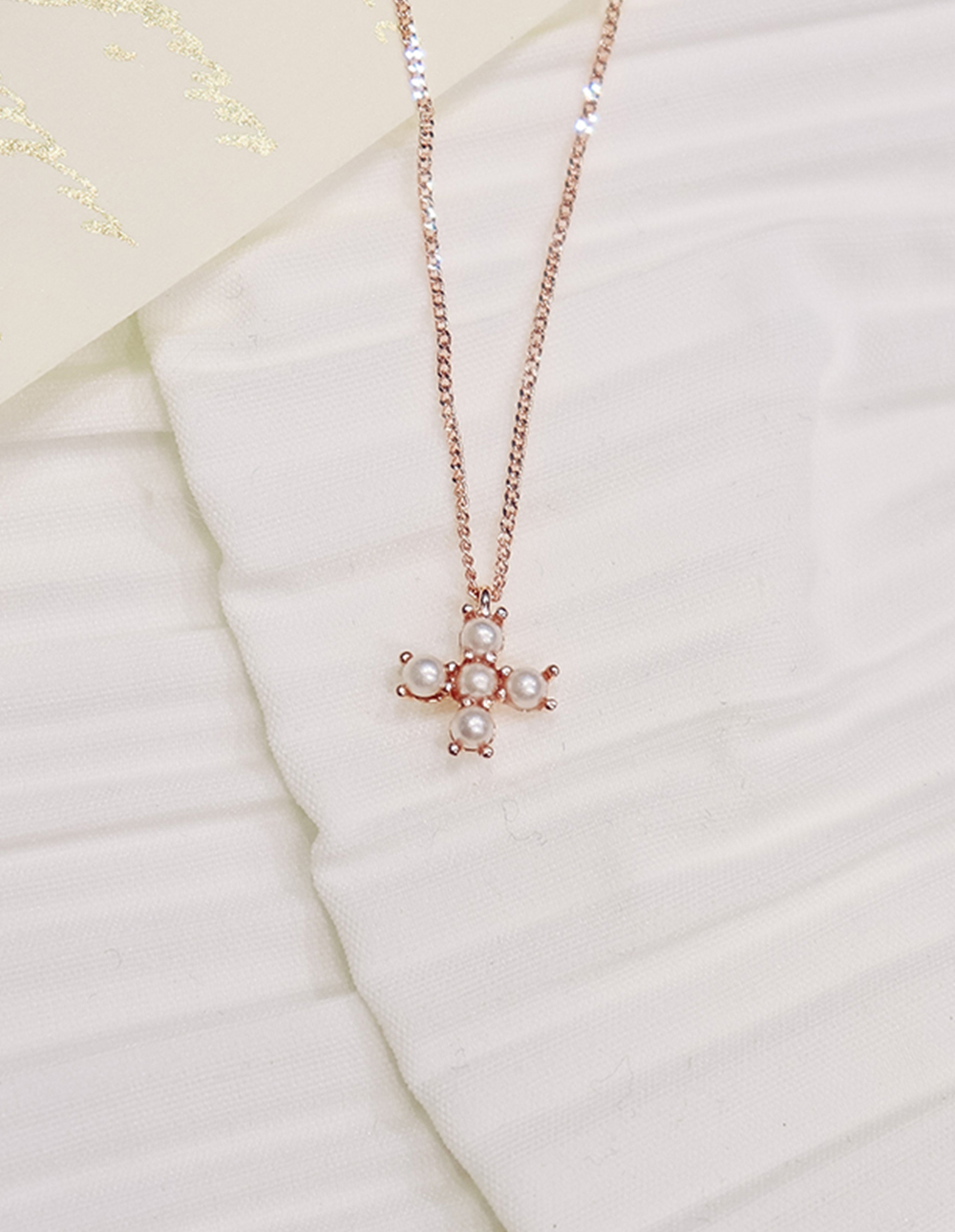 925 純銀珍珠迷你十字架項鍊