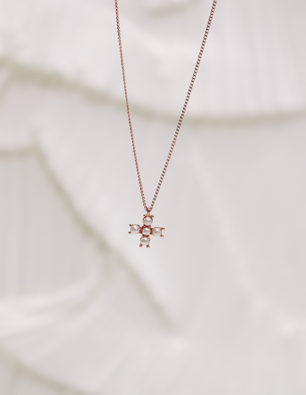 925 純銀珍珠迷你十字架項鍊