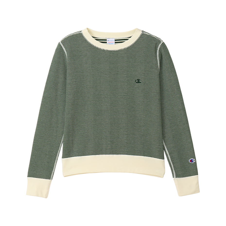 女款-CASUAL日系學院風 華夫格條紋 長袖上衣-深綠色（117449-YS015）