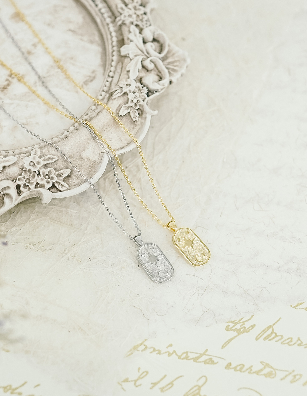 925 純銀橢圓星芒牌項鍊