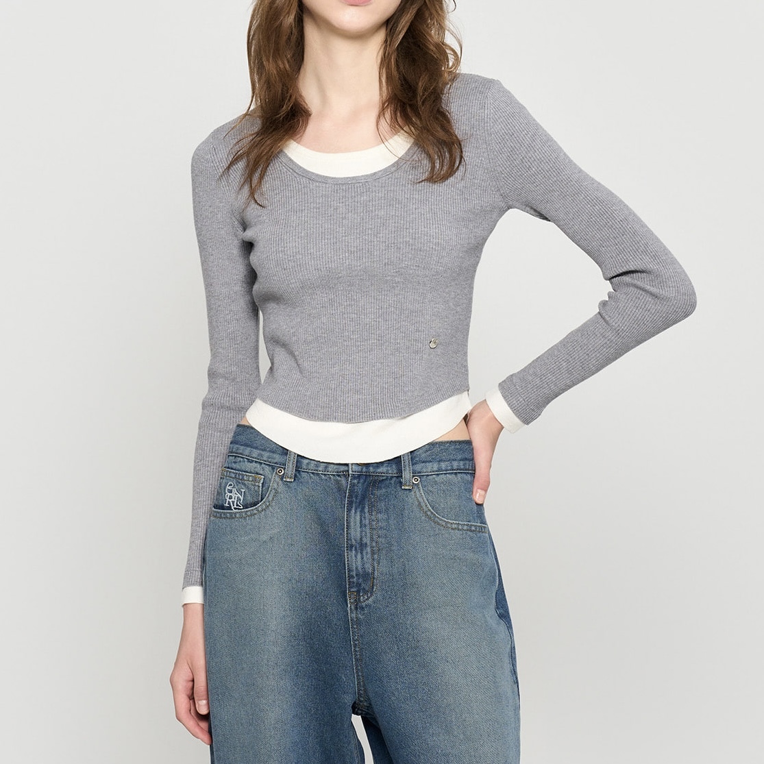 [GENERAL IDEA] LAYERED RIBBED LONG SLEEVE KNIT