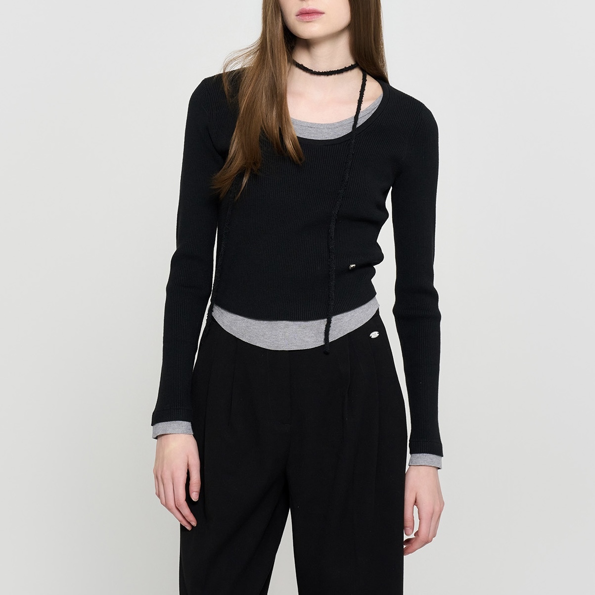 [GENERAL IDEA] LAYERED RIBBED LONG SLEEVE KNIT