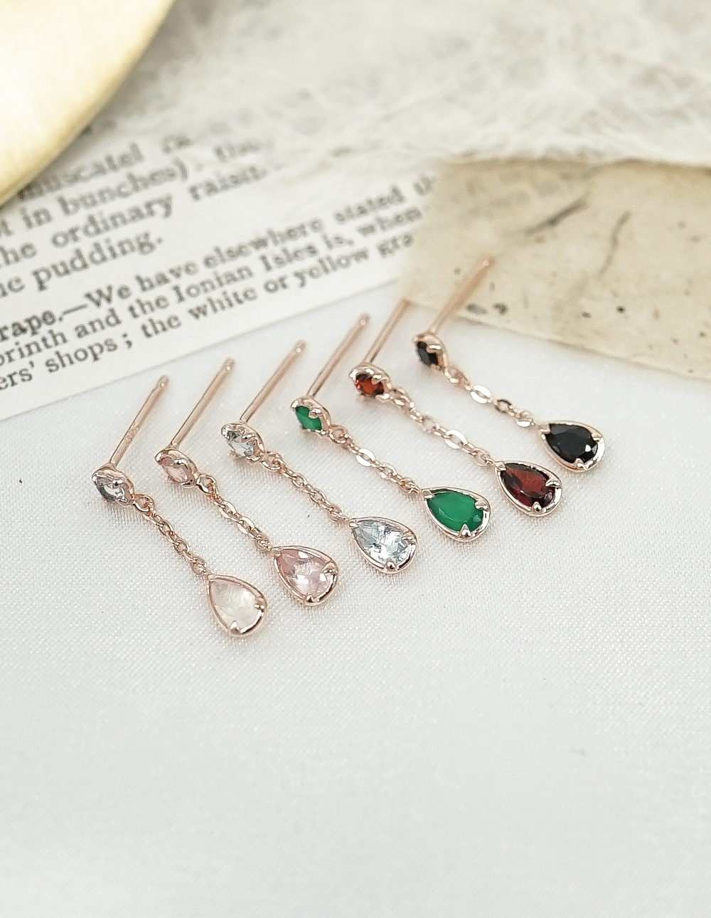 925 純銀天然石水滴耳環✦粉紅