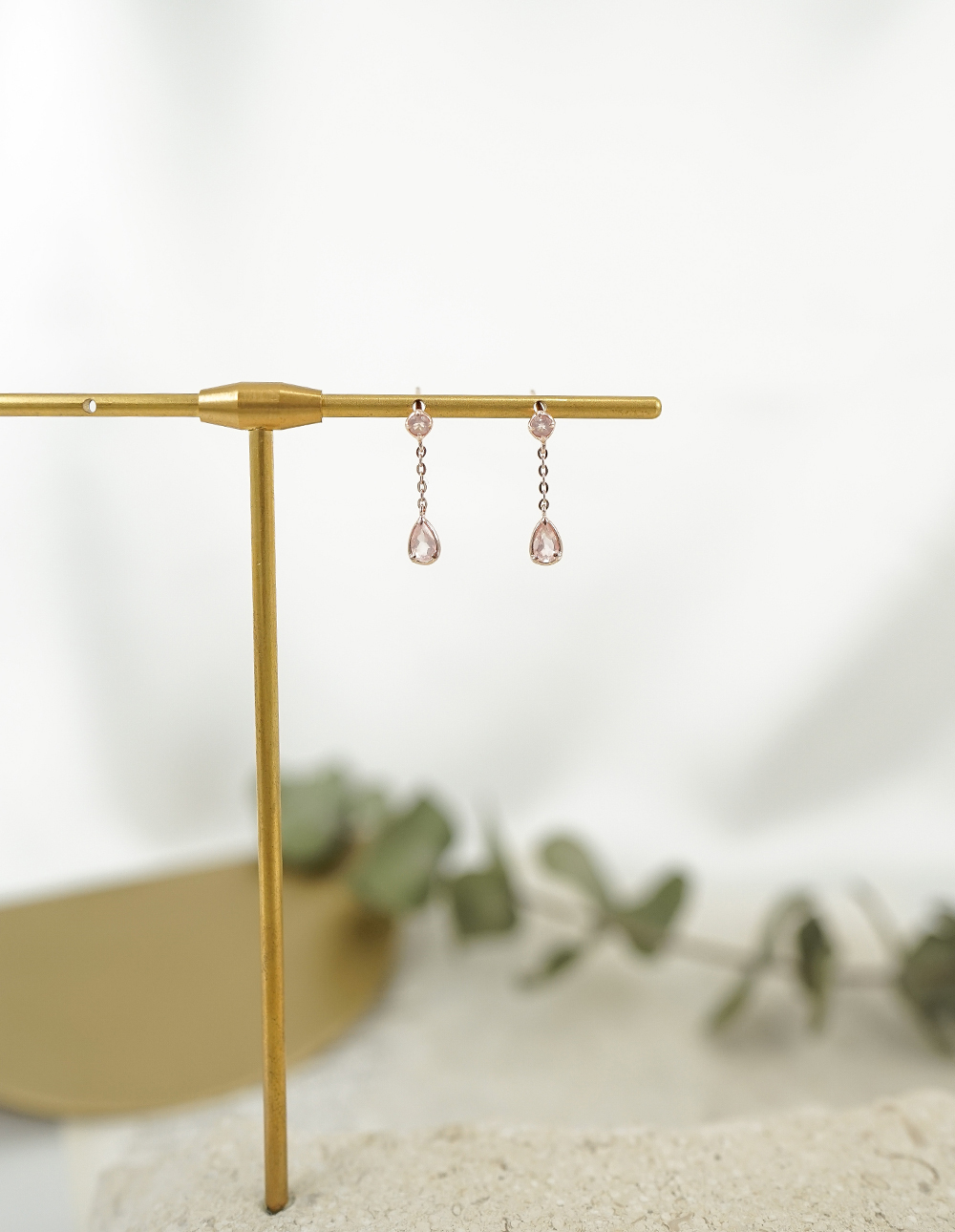 925 純銀天然石水滴耳環✦粉紅