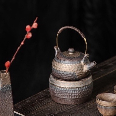 日式粗陶蠟燭暖茶爐