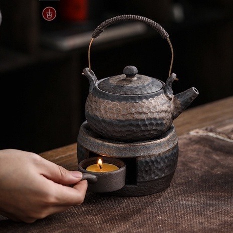 日式粗陶蠟燭暖茶爐