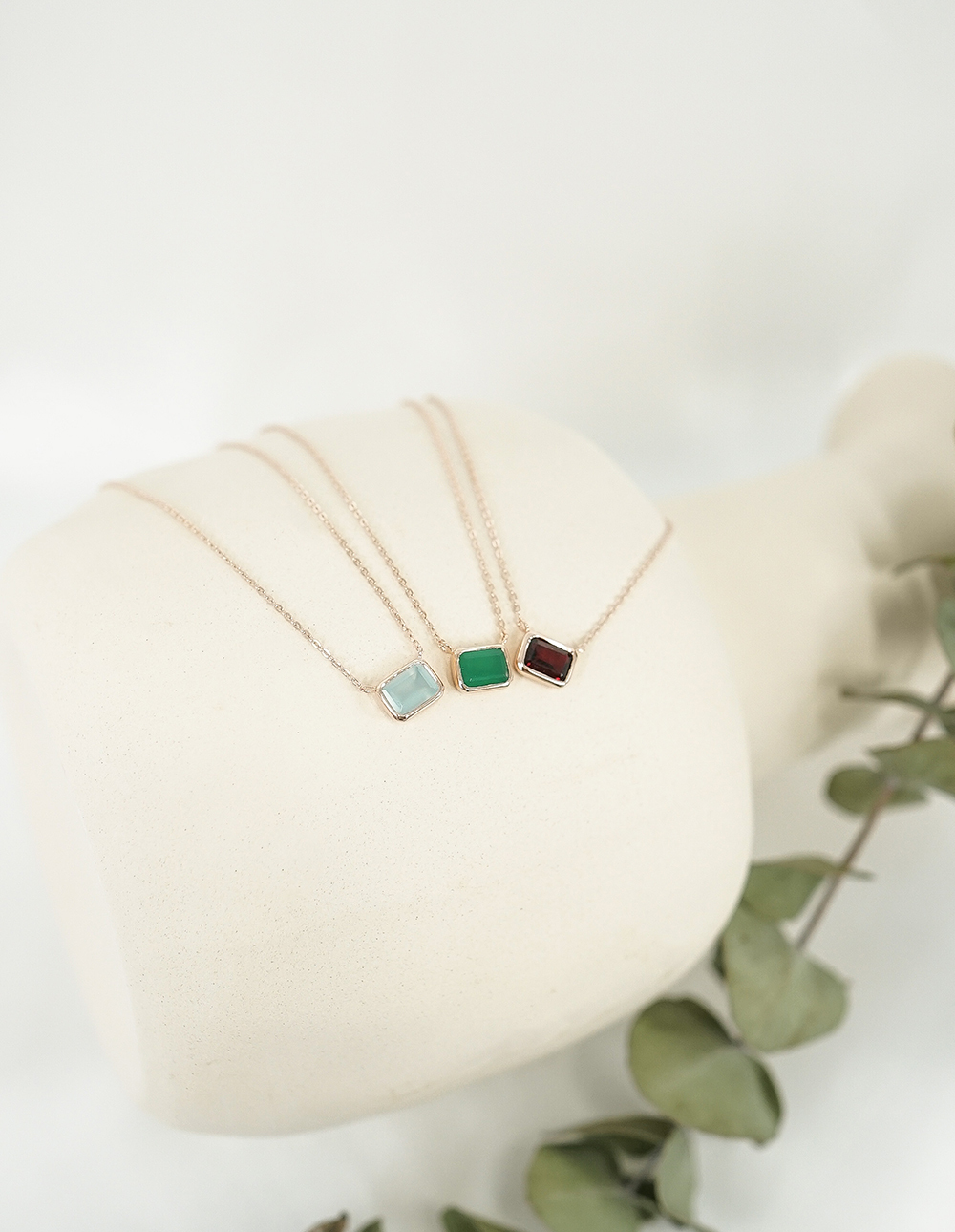 925 純銀立體橫方框天然石項鍊