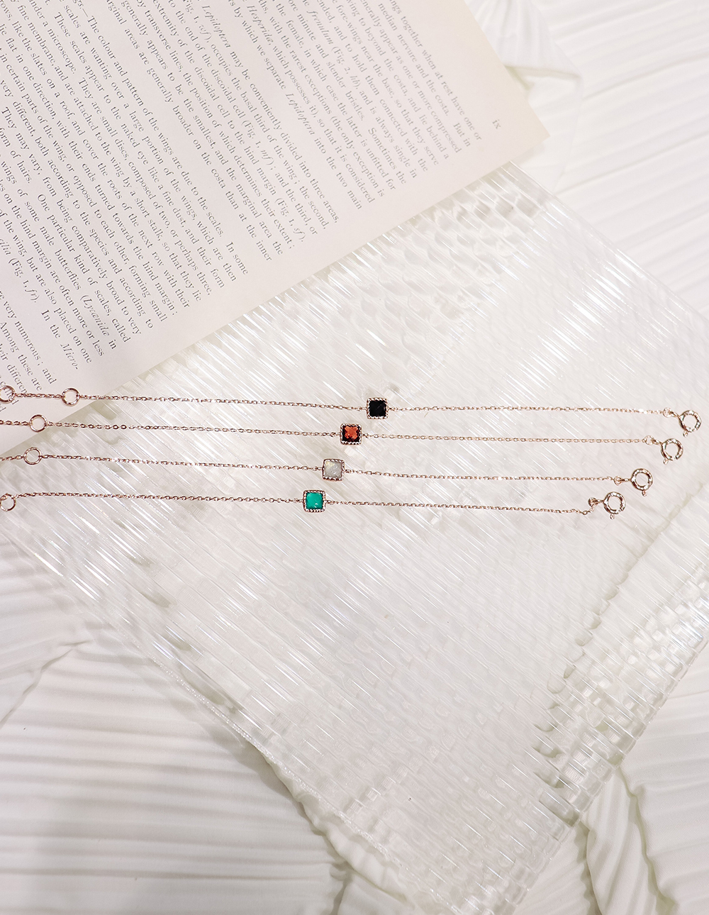 925 純銀天然石切割方形手鍊