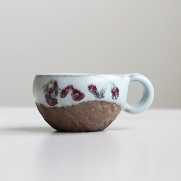 汝窯銅紅把手杯