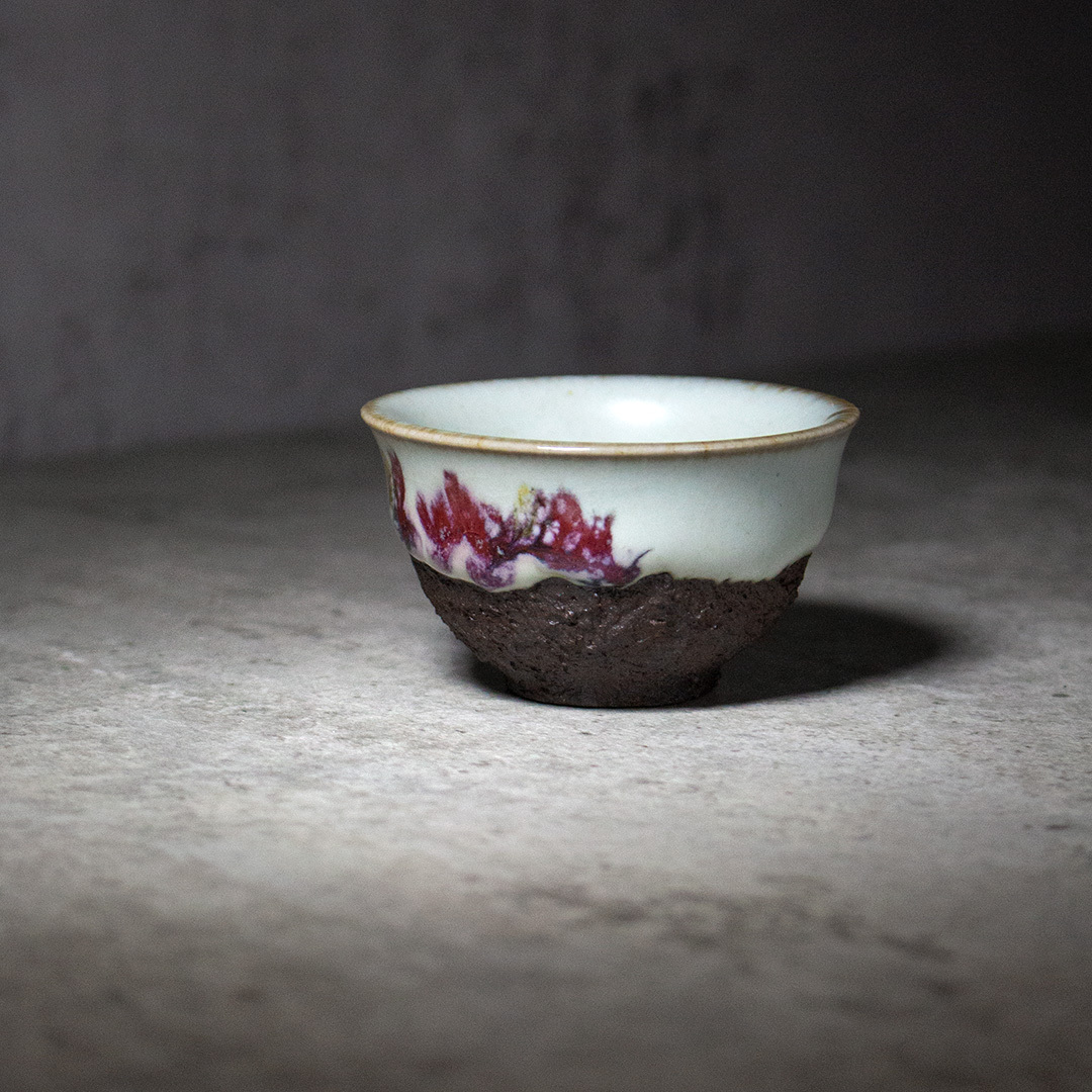 古樸飄紅半釉品茗杯