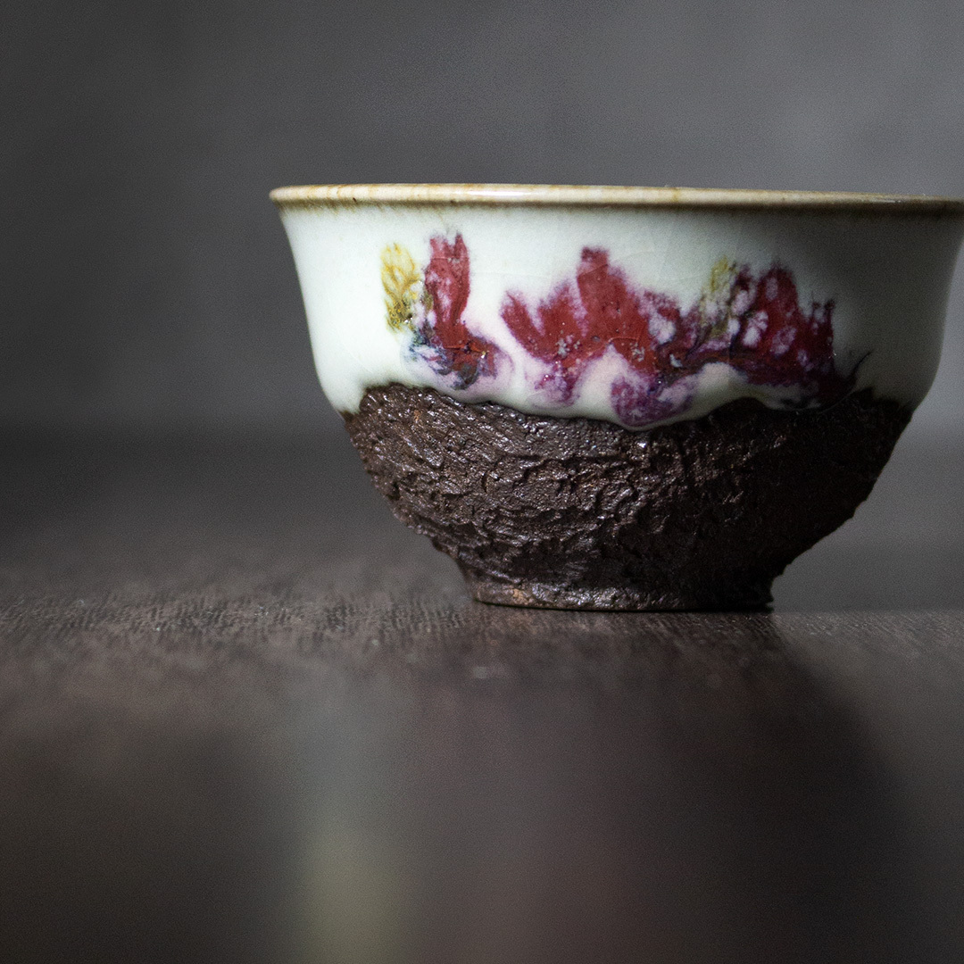 古樸飄紅半釉品茗杯