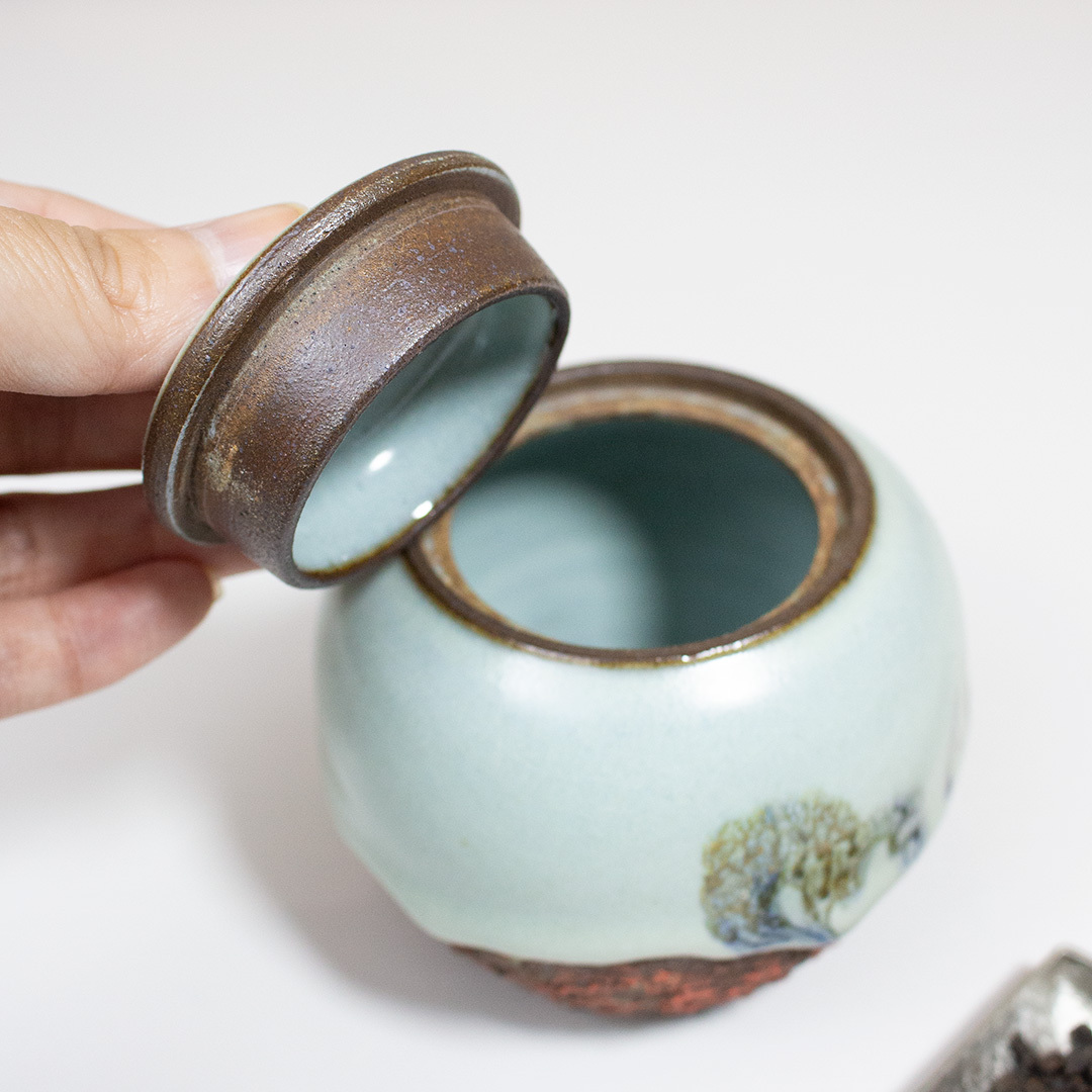 汝窯半釉銅紅茶葉罐