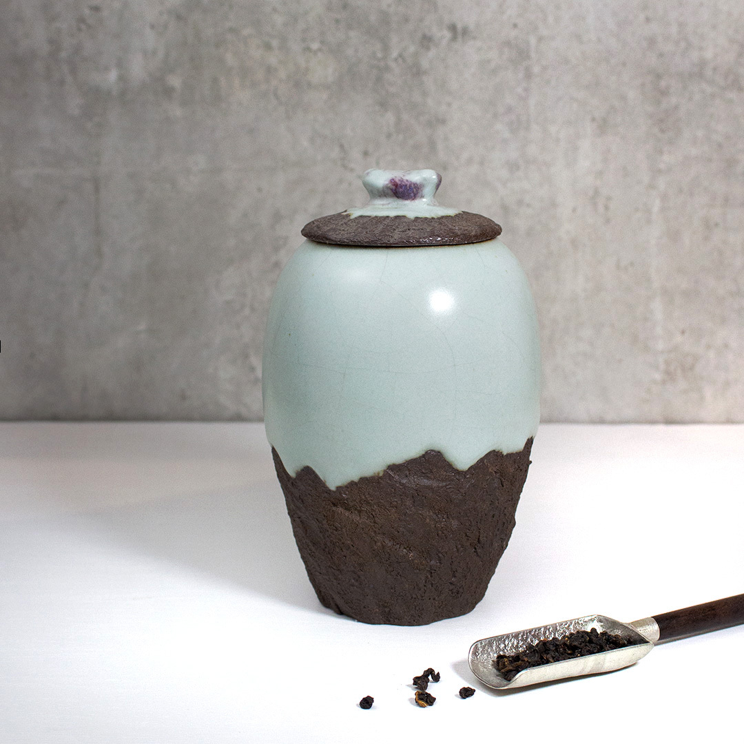 汝窯半釉青悠茶葉罐