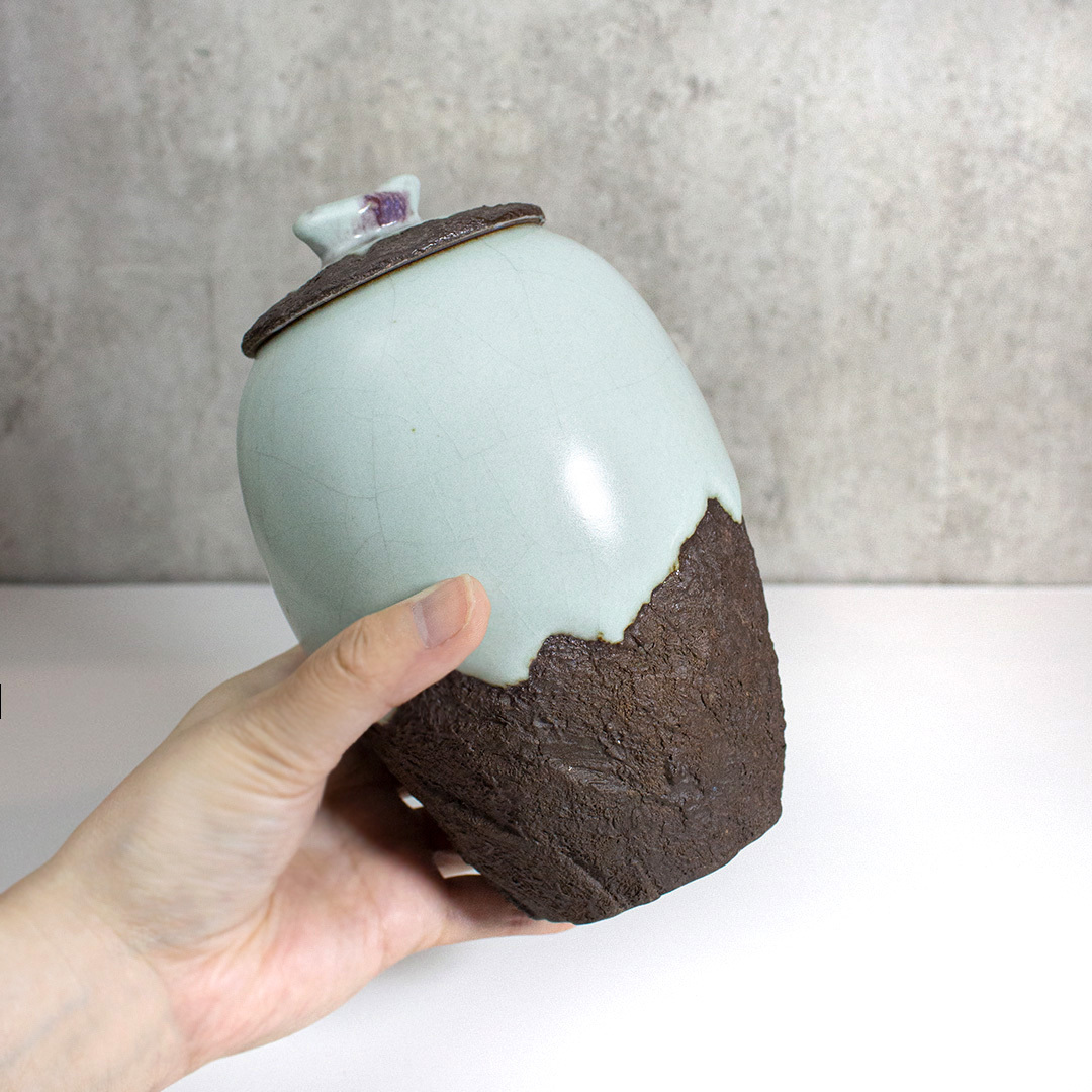 汝窯半釉青悠茶葉罐