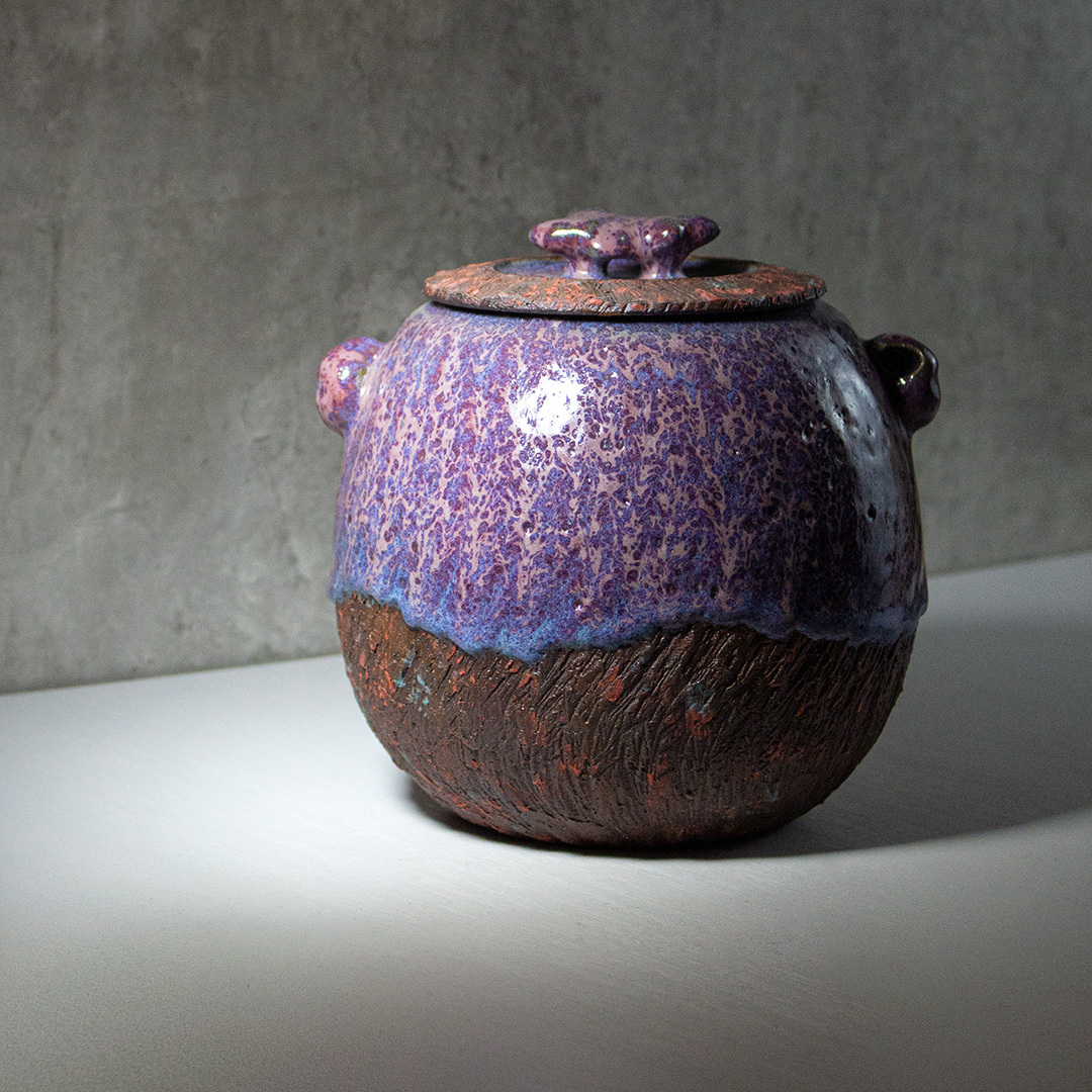 煥紫磚紋雙耳茶葉罐