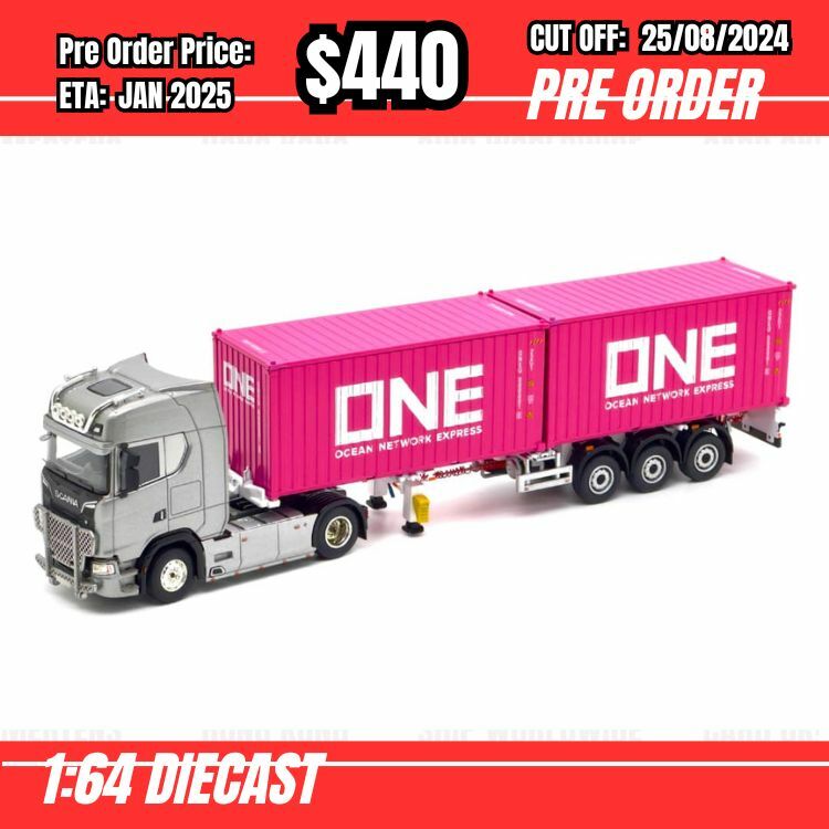 PO-$440 * Unique Model * 1:64 Scania 730S Silver + 20ft container x 2 [OD18/08]