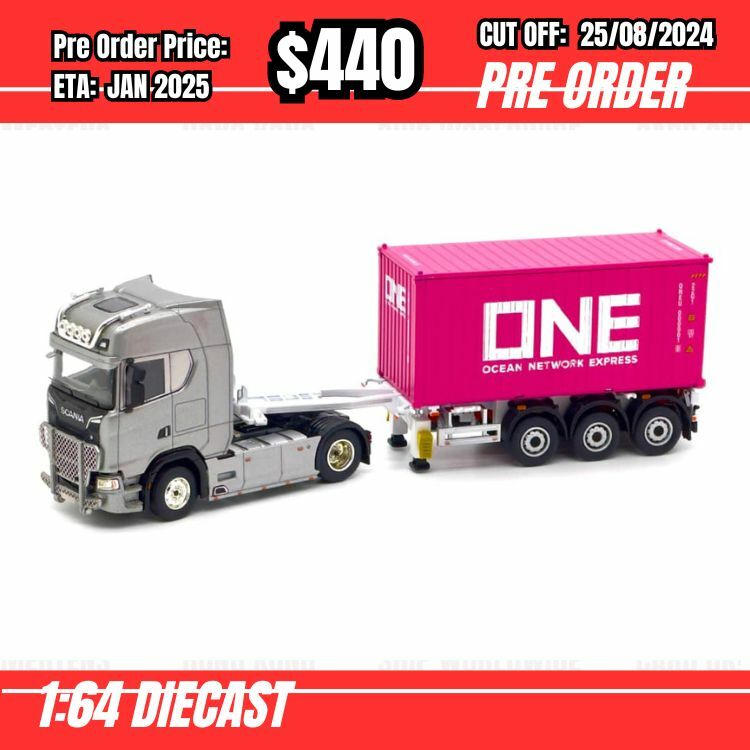 PO-$440 * Unique Model * 1:64 Scania 730S Silver + 20ft container x 1 [OD18/08]