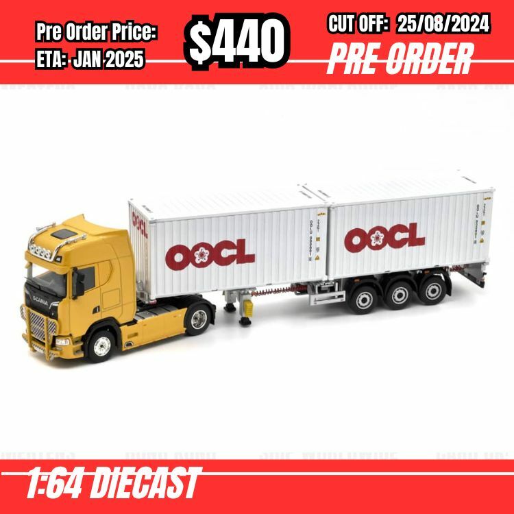 PO-$440 * Unique Model * 1:64 Scania 730S Yellow + 20ft container x 2 [OD18/08]