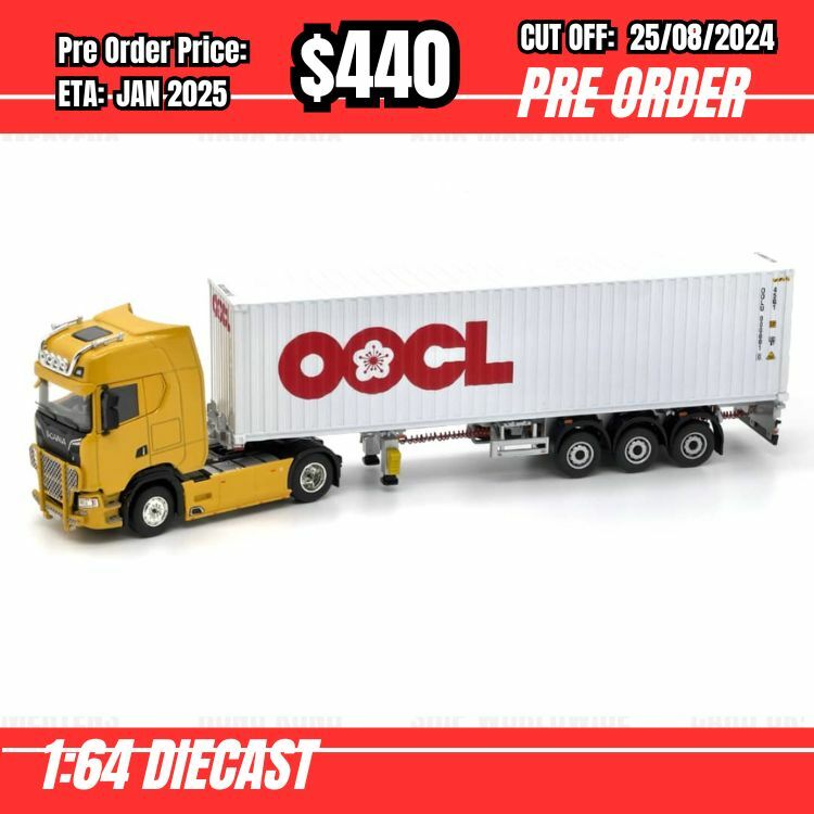 PO-$440 * Unique Model * 1:64 Scania 730S Yellow + 40ft container x 1 [OD18/08]