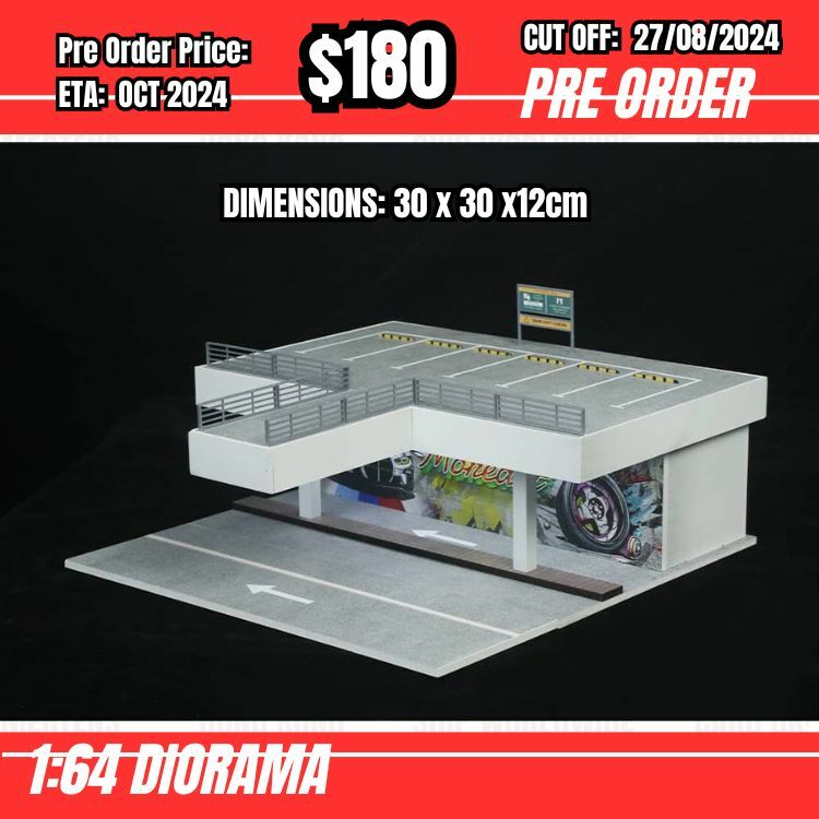 PO-$180 * Moreart * 1:64 Diorama - Double Layered Fence Outdoor Parking Lot (30 x 30 x 12cm) [OD20/08]