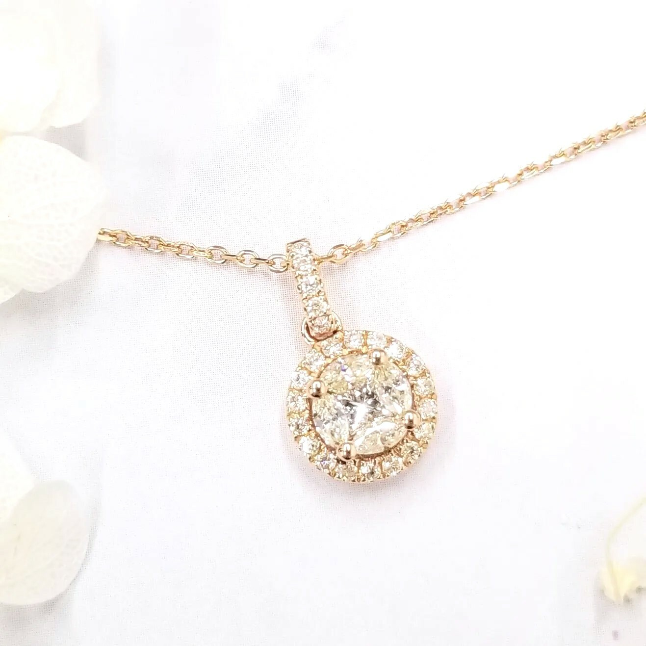 全新18K玫瑰金43份鑽石吊墜