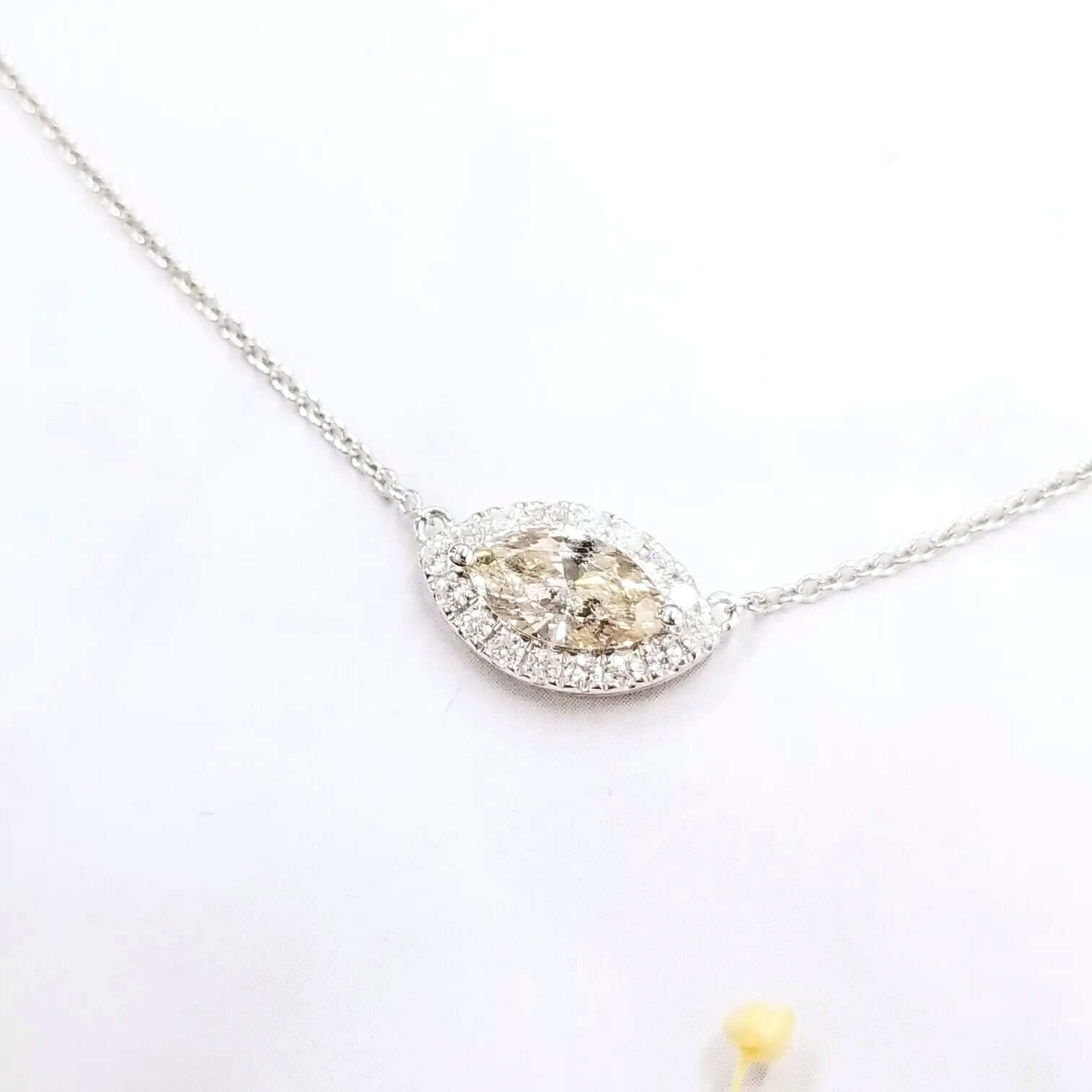 18K White Gold 0.92ct Light Champagne Marquise Cut Diamond Necklace