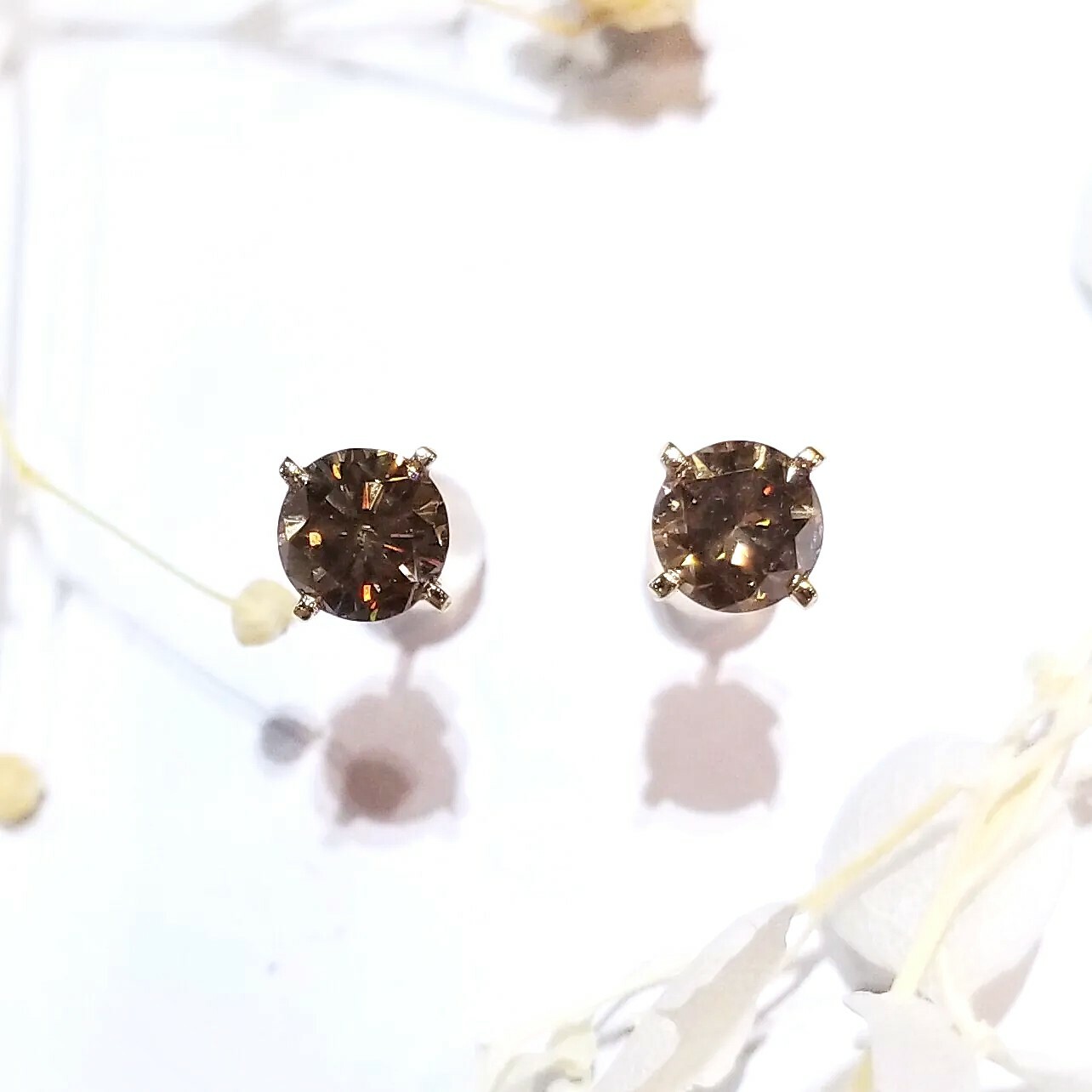 全新18K玫瑰金【主石1卡33份咖啡鑽】耳環