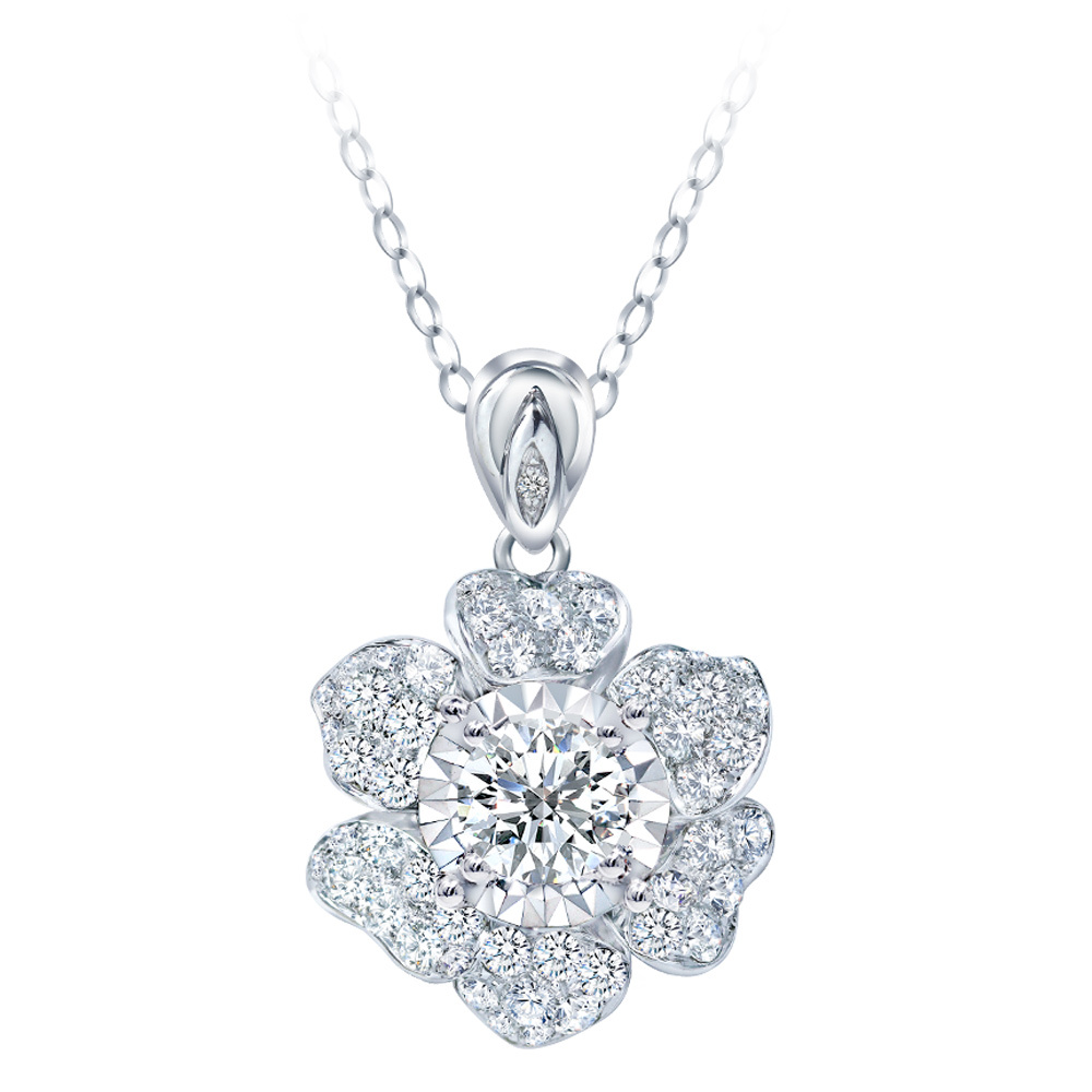 一克拉18K金花響鑽石項墜
