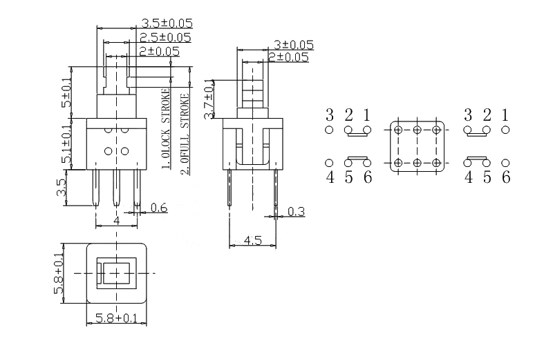 6P,有段開關,5.8mm,尺寸規格