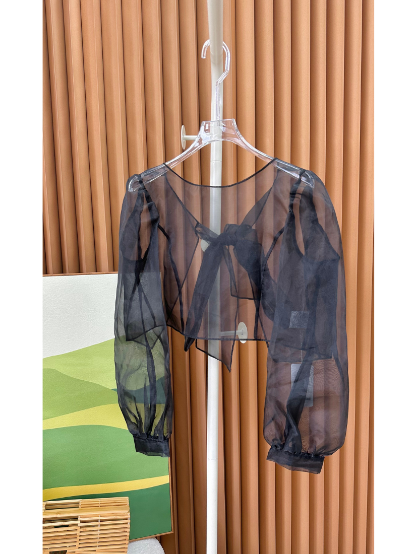 [現貨] 緞帶透膚罩衫 [ 2色 / Free ]