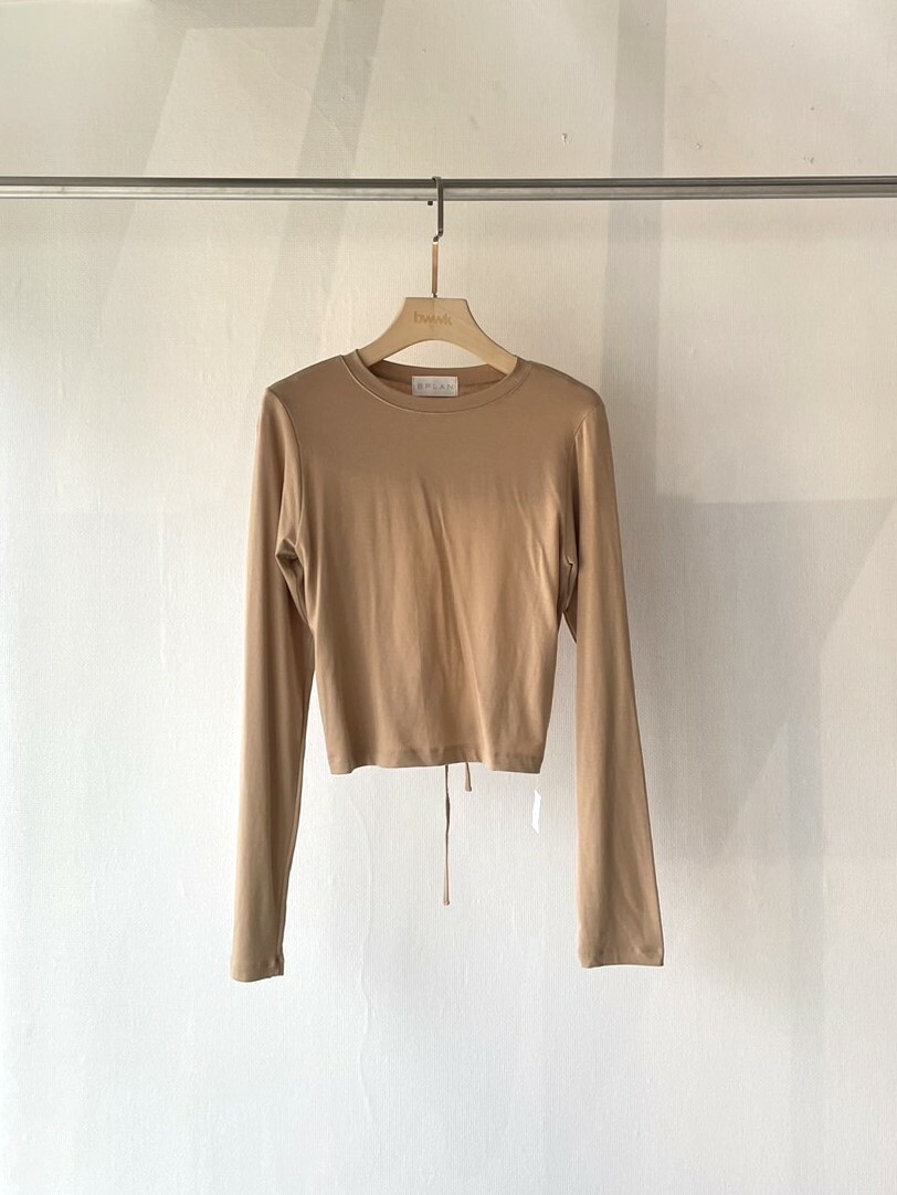 深杏 挖背綁結長袖上衣