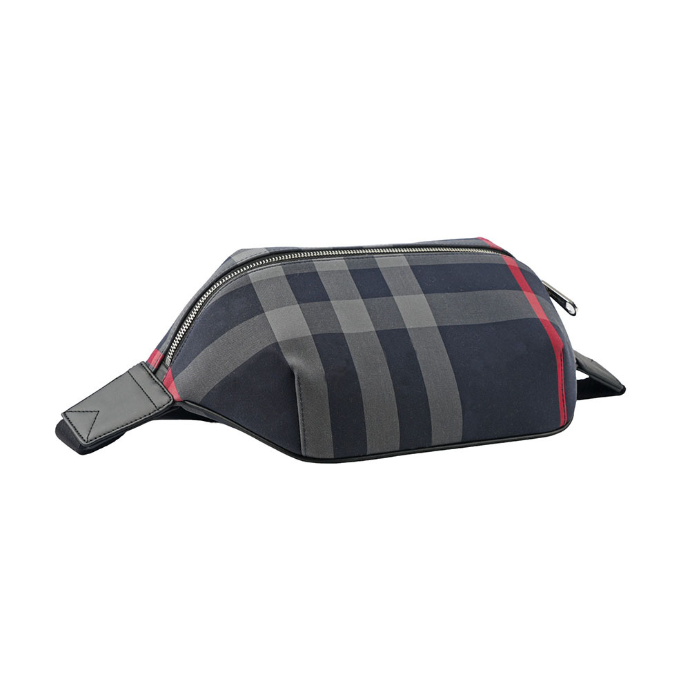 【BURBERRY】經典格紋帆布 Sonny腰包(海軍藍/紅色) 80840611