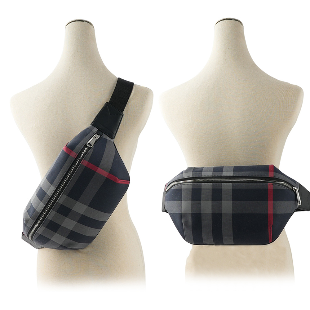 【BURBERRY】經典格紋帆布 Sonny腰包(海軍藍/紅色) 80840611