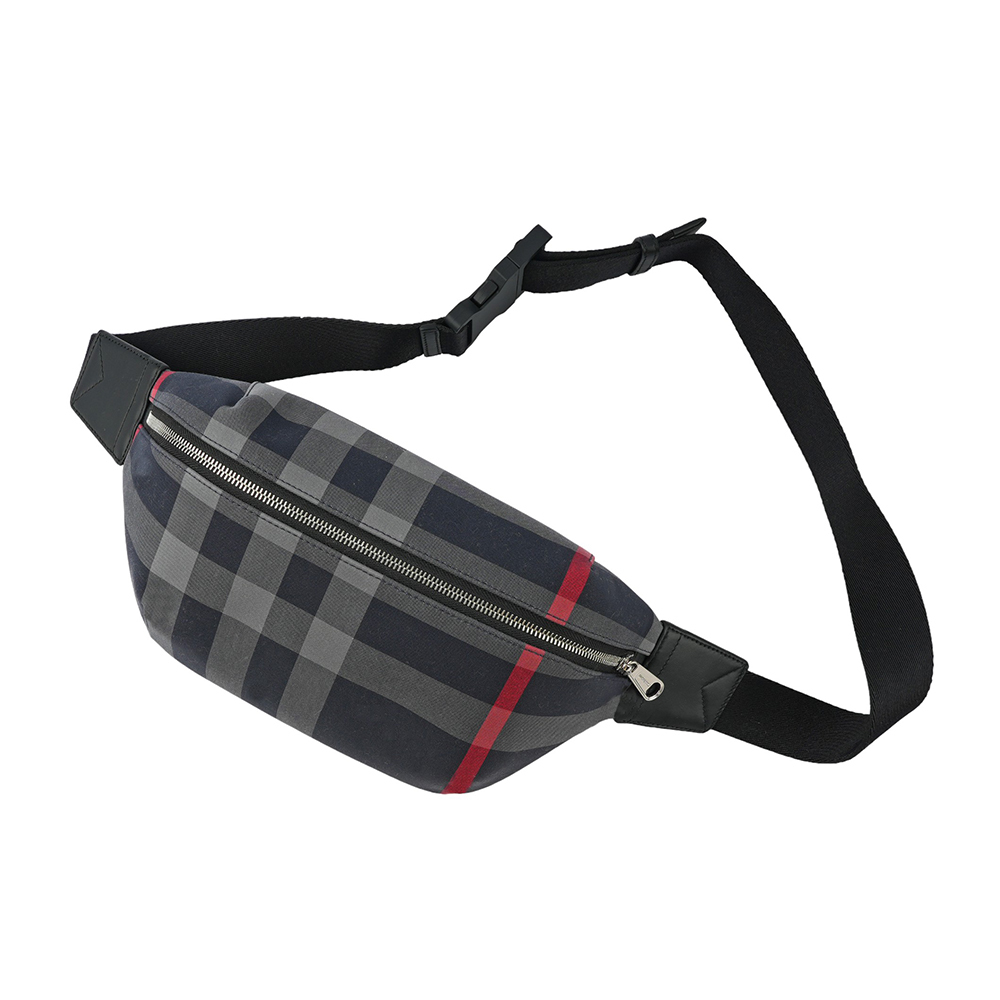 【BURBERRY】經典格紋帆布 Sonny腰包(海軍藍/紅色) 80840611