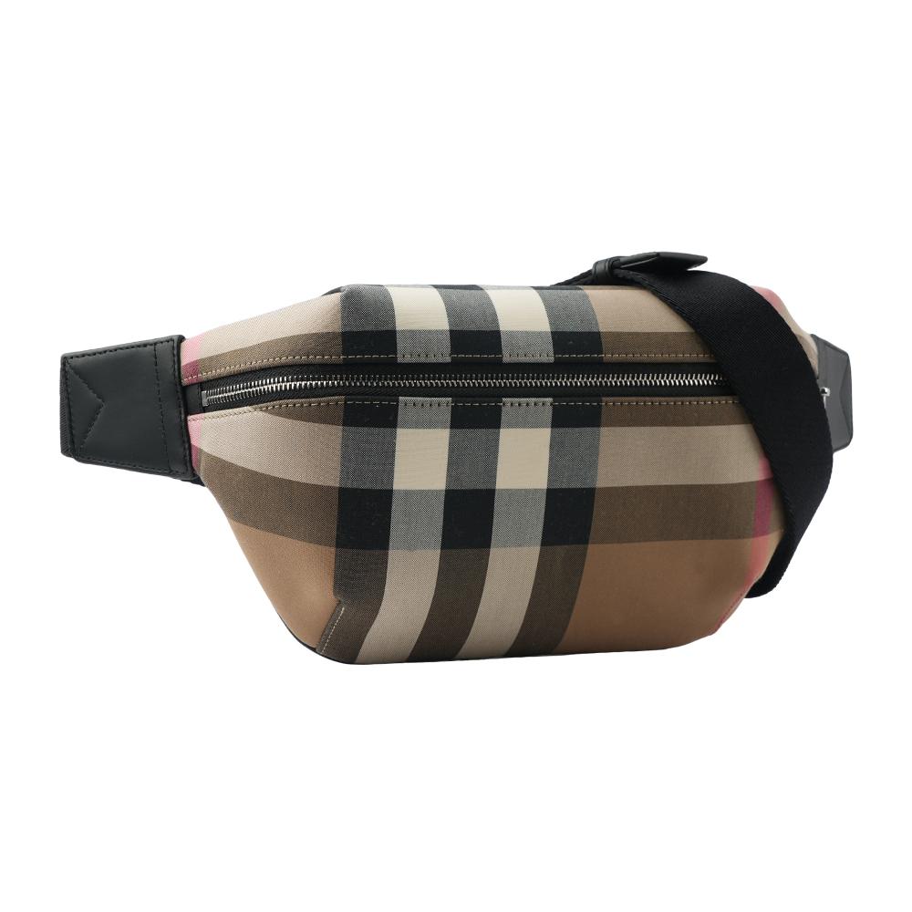 【BURBERRY】經典格紋帆布 Sonny腰包(褐灰色/棕色) 80845551