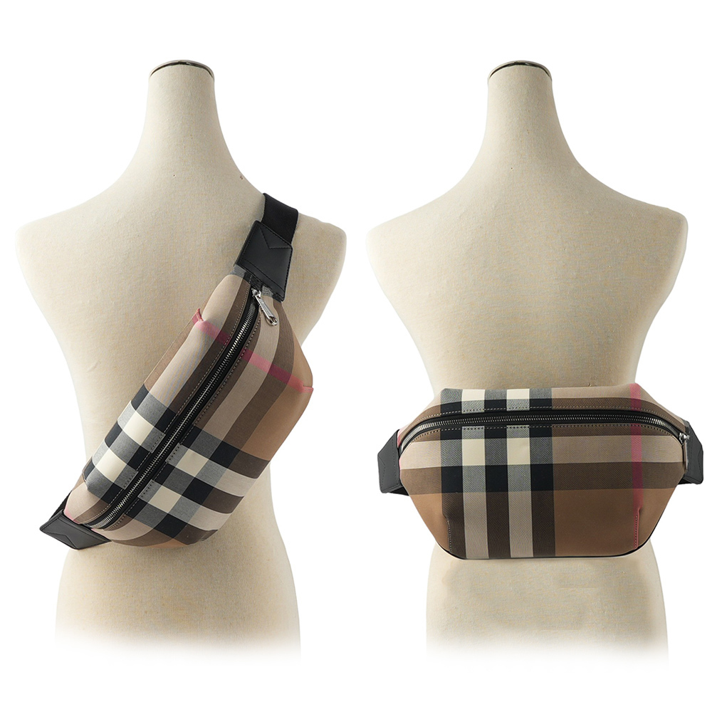 【BURBERRY】經典格紋帆布 Sonny腰包(褐灰色/棕色) 80845551