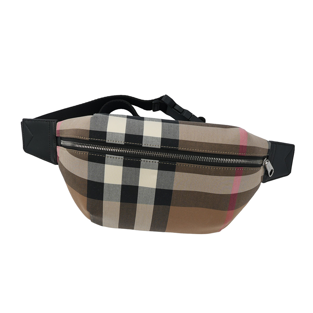 【BURBERRY】經典格紋帆布 Sonny腰包(褐灰色/棕色) 80845551