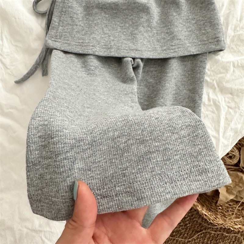 側邊綁帶假兩件喇叭褲