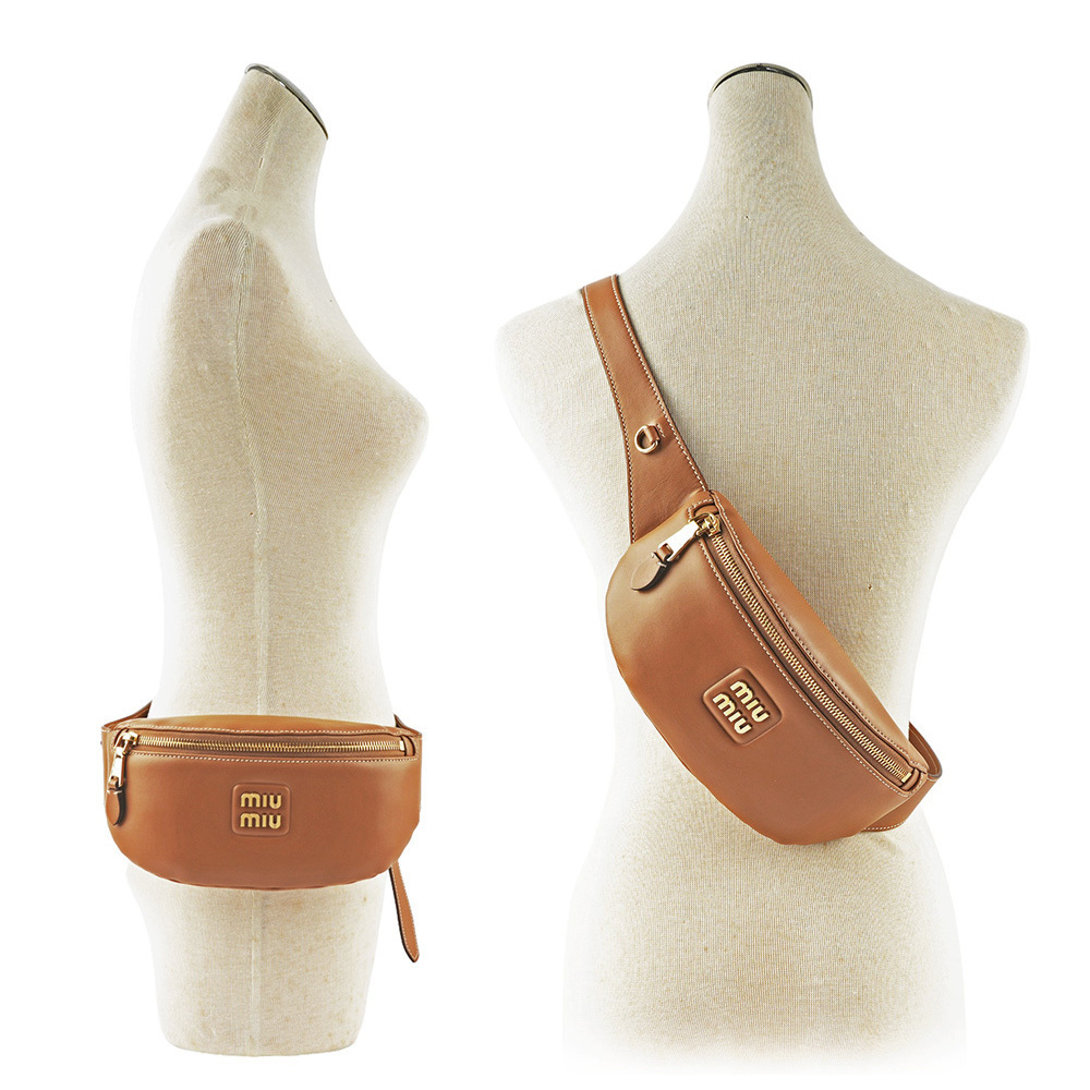 【MIU MIU】金字Logo 小牛皮腰包/胸口包(焦糖色) 5BL015 2E6Y F098L