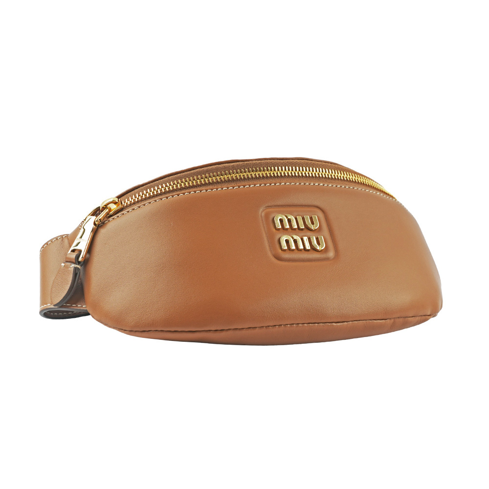 【MIU MIU】金字Logo 小牛皮腰包/胸口包(焦糖色) 5BL015 2E6Y F098L