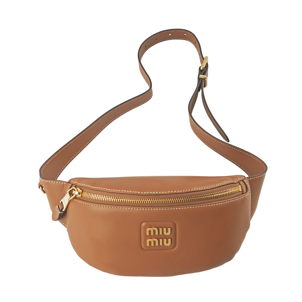 【MIU MIU】金字Logo 小牛皮腰包/胸口包(焦糖色) 5BL015 2E6Y F098L
